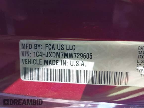 2021 Jeep Wrangler Unlimited Willys with VIN 1C4HJXDM7MW729606, listed as a IAAI auction lot 41294338 with Not provided miles and . Bid and sale history available at DreamBid. Image 9.