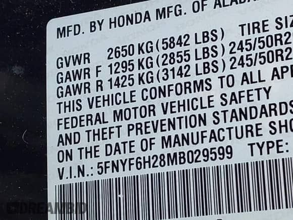 2021 Honda Pilot Special Edition с VIN 5FNYF6H28MB029599, выставлен на аукционе IAAI как лот 42975239 с пробегом 64 829 миль миль и . История ставок и продаж доступна на DreamBid. Изображение 9.