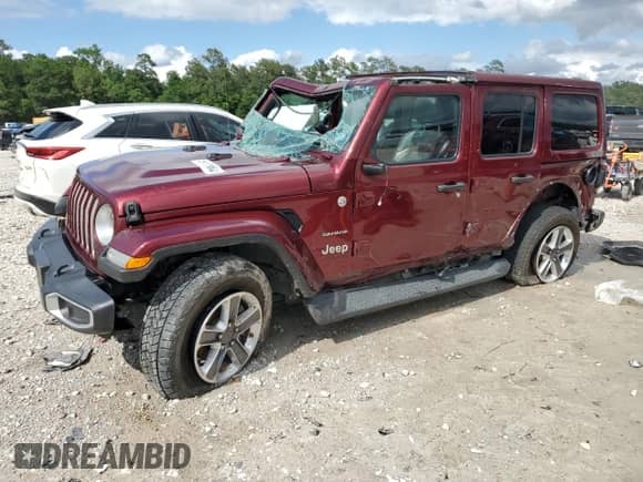 2021 Jeep Wrangler Unlimited Sahara with VIN 1C4HJXEG9MW588174, listed as a Copart auction lot 52865834 with 66,010 mi miles and Salvage title. Bid and sale history available at DreamBid. Image 1.