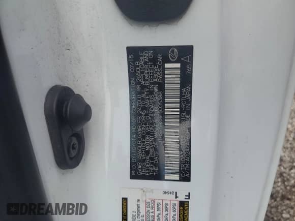 2015 Lexus RC 350 F Sport with VIN JTHSE5BC8F5005388, listed as a Copart auction lot 65044715 with 54,072 mi miles and Salvage title. Bid and sale history available at DreamBid. Image 12.