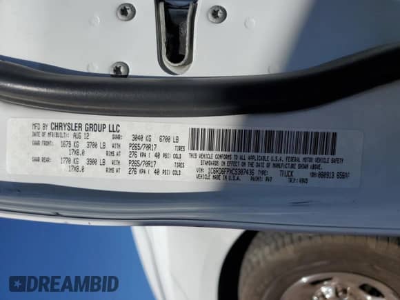 2012 Ram 1500 Tradesman с VIN 1C6RD6FPXCS307436, выставлен на аукционе Copart как лот 55445545 с пробегом 117 172 миль миль и Списание • Salvage title. История ставок и продаж доступна на DreamBid. Изображение 12.