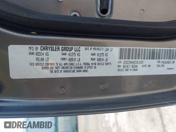 2012 Chrysler 300 с VIN 2C3CCAAG0CH312491, выставлен на аукционе IAAI как лот 42896132 с пробегом 184 900 миль миль и . История ставок и продаж доступна на DreamBid. Изображение 9.