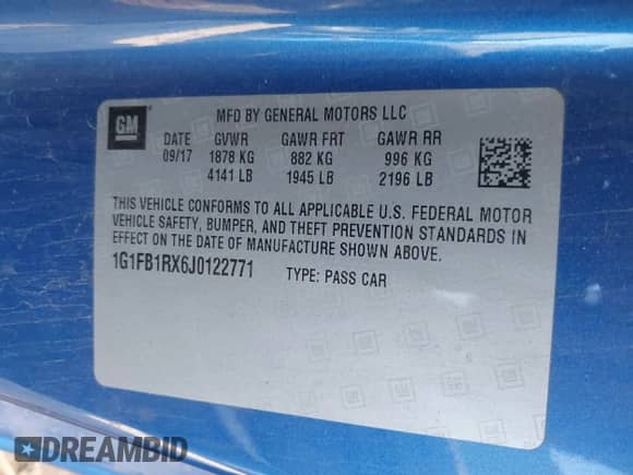 2018 Chevrolet Camaro 1LT с VIN 1G1FB1RX6J0122771, выставлен на аукционе IAAI как лот 43275704 с пробегом 145 119 миль миль и . История ставок и продаж доступна на DreamBid. Изображение 9.