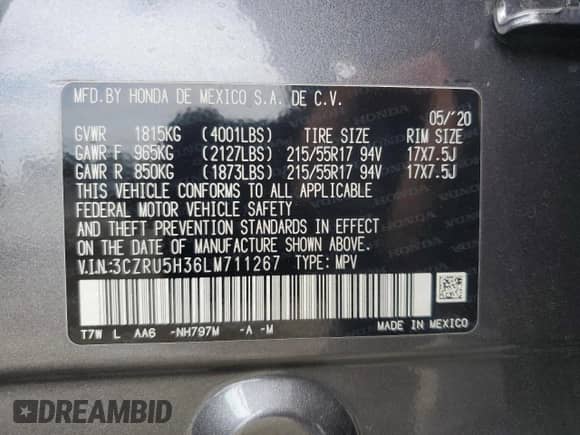 2020 Honda HR-V LX z VIN 3CZRU5H36LM711267, wystawiony jako Copart lot #69623525 z przebiegiem 44 081 mil mil oraz Szkoda całkowita • Salvage title. Historia ofert i sprzedaży dostępna na DreamBid. Obrazek 13.
