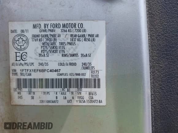 2011 Ford F-150 XL с VIN 1FTFX1EF6BFC40467, выставлен на аукционе IAAI как лот 42381390 с пробегом Не указан миль и . История ставок и продаж доступна на DreamBid. Изображение 9.