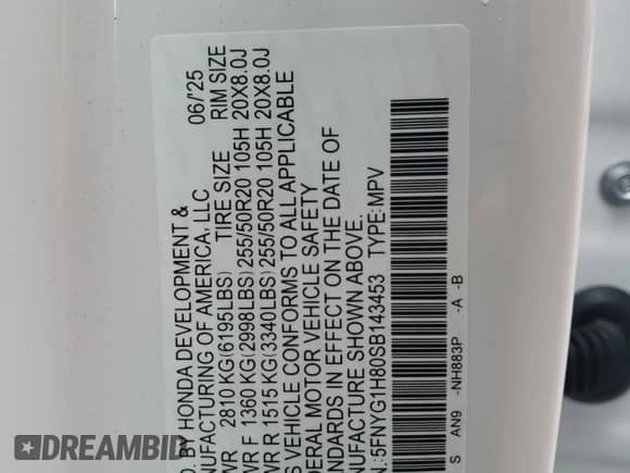 2025 Honda Pilot Elite z VIN 5FNYG1H80SB143453, wystawiony jako Copart lot #86168865 z przebiegiem 1 519 mil mil oraz Szkoda całkowita • Salvage title. Historia ofert i sprzedaży dostępna na DreamBid. Obrazek 14.