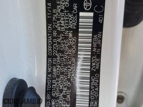 2015 Toyota Prius Two with VIN JTDKN3DU4F1904705, listed as a Copart auction lot 84368135 with 93,878 mi miles and Salvage title. Bid and sale history available at DreamBid. Image 12.