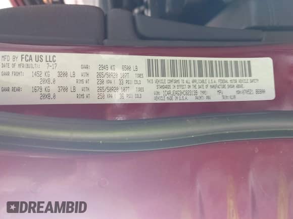 2017 Jeep Grand Cherokee Laredo с VIN 1C4RJEAG3HC823139, выставлен на аукционе IAAI как лот 41886032 с пробегом 97 224 миль миль и . История ставок и продаж доступна на DreamBid. Изображение 9.