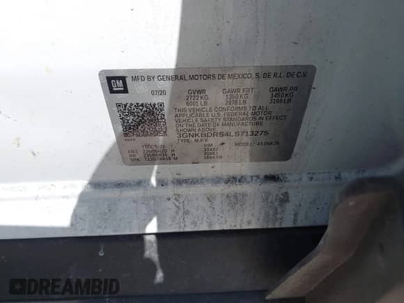 2020 Chevrolet Blazer LT with VIN 3GNKBDRS4LS713275, listed as a IAAI auction lot 41969077 with 64,134 mi miles and . Bid and sale history available at DreamBid. Image 9.