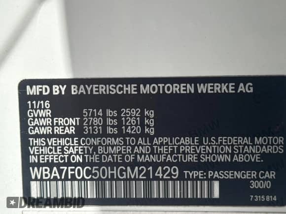 2017 BMW 7 Series 750i с VIN WBA7F0C50HGM21429, выставлен на аукционе Copart как лот 70503135 с пробегом 162 585 миль миль и Чистый • Clean title. История ставок и продаж доступна на DreamBid. Изображение 10.