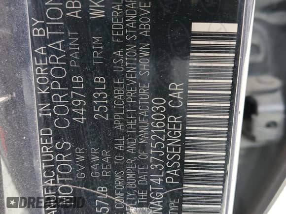 2018 Kia Optima LX с VIN KNAGT4L37J5216030, выставлен на аукционе Copart как лот 87117555 с пробегом 59 303 миль миль и Списание • Salvage title. История ставок и продаж доступна на DreamBid. Изображение 12.