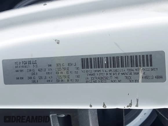 2019 Ram ProMaster Cargo with VIN 3C6TRVAG9KE502177, listed as a IAAI auction lot 42833179 with 160,203 mi miles and . Bid and sale history available at DreamBid. Image 9.