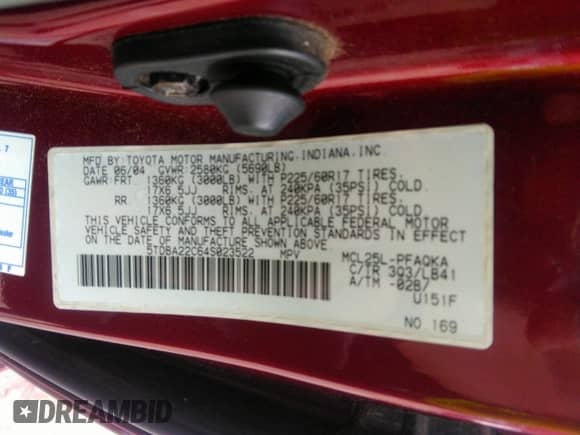 2004 Toyota Sienna XLE z VIN 5TDBA22C64S023522, wystawiony jako IAAI lot #42973355 z przebiegiem 154 323 mil mil oraz . Historia ofert i sprzedaży dostępna na DreamBid. Obrazek 9.