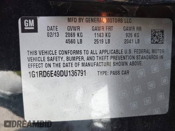 2013 Chevrolet Volt с VIN 1G1RD6E49DU136791, выставлен на аукционе IAAI как лот 43211164 с пробегом 171 108 миль миль и . История ставок и продаж доступна на DreamBid. Изображение 9.