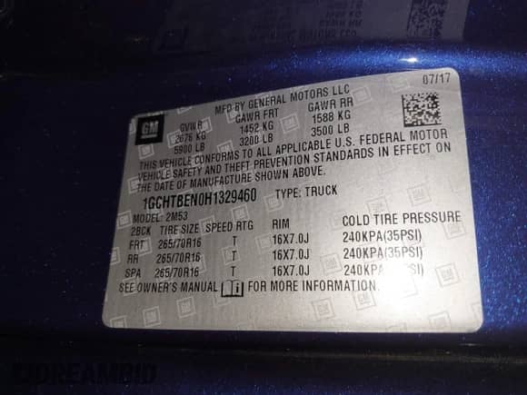 2017 Chevrolet Colorado 4WD WT с VIN 1GCHTBEN0H1329460, выставлен на аукционе IAAI как лот 41810154 с пробегом 81 891 миль миль и . История ставок и продаж доступна на DreamBid. Изображение 9.