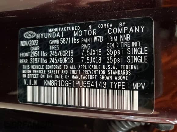 2023 Hyundai Palisade SE с VIN KM8R1DGE1PU554143, выставлен на аукционе Copart как лот 51714705 с пробегом 32 152 миль миль и Списание • Salvage title. История ставок и продаж доступна на DreamBid. Изображение 16.