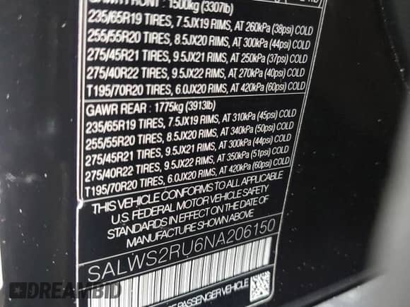 2022 Land Rover Range Rover Sport HST z VIN SALWS2RU6NA206150, wystawiony jako Copart lot #56663085 z przebiegiem 57 000 mil mil oraz Szkoda całkowita • Salvage title. Historia ofert i sprzedaży dostępna na DreamBid. Obrazek 13.