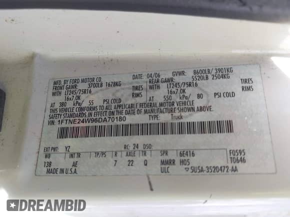 2006 Ford Econoline Cargo с VIN 1FTNE24W96DA70180, выставлен на аукционе IAAI как лот 43390880 с пробегом 209 179 миль миль и . История ставок и продаж доступна на DreamBid. Изображение 9.