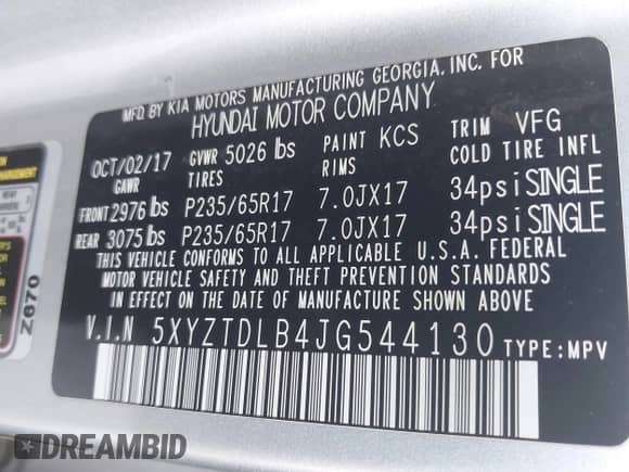 2018 Hyundai Santa Fe 2.4L с VIN 5XYZTDLB4JG544130, выставлен на аукционе IAAI как лот 42704204 с пробегом 197 551 миль миль и . История ставок и продаж доступна на DreamBid. Изображение 9.