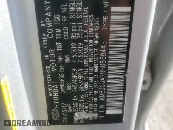 2017 Hyundai Tucson Sport с VIN KM8J33A29HU558443, выставлен на аукционе Copart как лот 86049225 с пробегом 121 935 миль миль и Чистый • Clean title. История ставок и продаж доступна на DreamBid. Изображение 13.