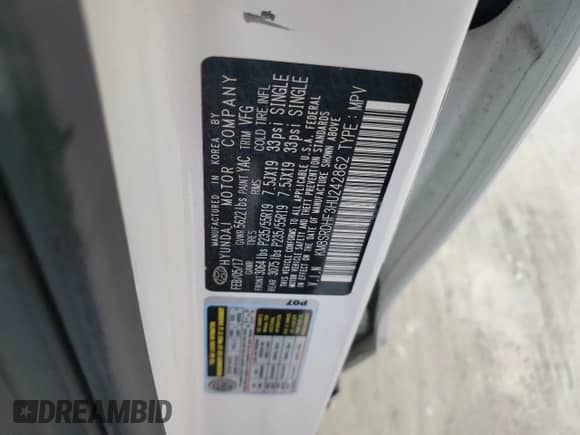 2017 Hyundai Santa Fe SE Ultimate with VIN KM8SRDHF3HU242862, listed as a Copart auction lot 55586125 with 106,978 mi miles and Salvage title. Bid and sale history available at DreamBid. Image 13.