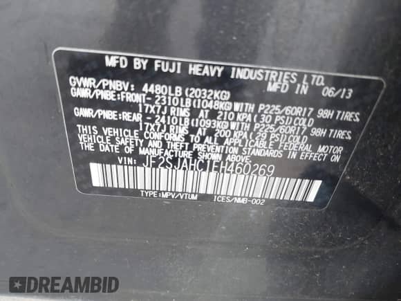 2014 Subaru Forester Limited with VIN JF2SJAHC1EH460269, listed as a IAAI auction lot 43479914 with 133,053 mi miles and . Bid and sale history available at DreamBid. Image 9.