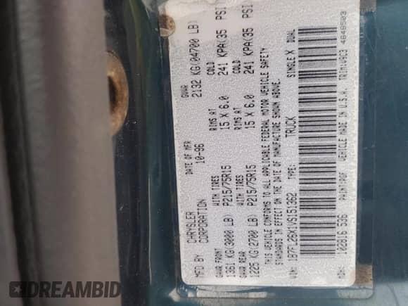 1997 Dodge Dakota с VIN 1B7FL26X1VS151362, выставлен на аукционе Copart как лот 88456545 с пробегом 177 289 миль миль и Списание • Salvage title. История ставок и продаж доступна на DreamBid. Изображение 14.