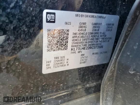 2024 Chevrolet Trax LT с VIN KL77LHE22RC073586, выставлен на аукционе Copart как лот 84266465 с пробегом 25 566 миль миль и Списание • Salvage title. История ставок и продаж доступна на DreamBid. Изображение 12.