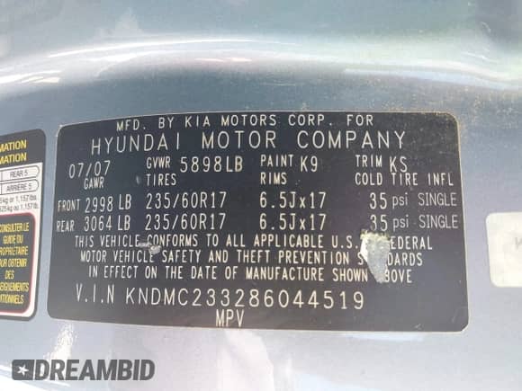 2008 Hyundai Entourage GLS с VIN KNDMC233286044519, выставлен на аукционе IAAI как лот 42480125 с пробегом 146 449 миль миль и . История ставок и продаж доступна на DreamBid. Изображение 9.