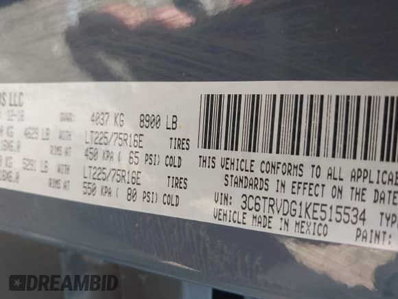 2019 Ram ProMaster Cargo с VIN 3C6TRVDG1KE515534, выставлен на аукционе IAAI как лот 42727827 с пробегом 83 145 миль миль и . История ставок и продаж доступна на DreamBid. Изображение 9.