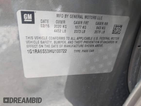 2017 Chevrolet Volt LT z VIN 1G1RA6S53HU100722, wystawiony jako IAAI lot #42805006 z przebiegiem 85 636 mil mil oraz . Historia ofert i sprzedaży dostępna na DreamBid. Obrazek 9.