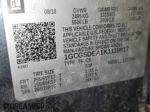 2019 Chevrolet Colorado 2WD Z71 with VIN 1GCGSDEA1K1119917, listed as a Copart auction lot 60749825 with 64,762 mi miles and Salvage title. Bid and sale history available at DreamBid. Image 12.