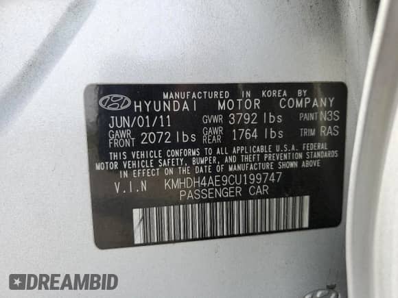 2012 Hyundai Elantra GLS z VIN KMHDH4AE9CU199747, wystawiony jako Copart lot #90084165 z przebiegiem 117 672 mil mil oraz Szkoda całkowita • Salvage title. Historia ofert i sprzedaży dostępna na DreamBid. Obrazek 13.