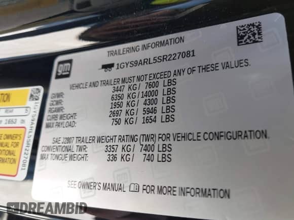 2025 Cadillac Escalade with VIN 1GYS9ARL5SR227081, listed as a IAAI auction lot 42883706 with 4,014 mi miles and . Bid and sale history available at DreamBid. Image 9.