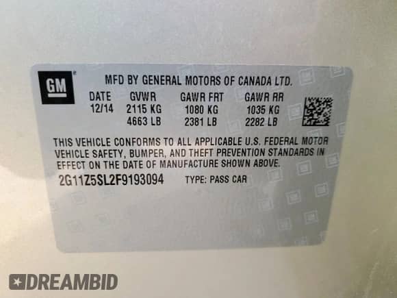 2015 Chevrolet Impala LS с VIN 2G11Z5SL2F9193094, выставлен на аукционе Copart как лот 70357455 с пробегом 128 588 миль миль и Списание • Salvage title. История ставок и продаж доступна на DreamBid. Изображение 12.
