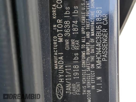 2011 Hyundai Accent GLS with VIN KMHCN4AC3BU618581, listed as a Copart auction lot 69120975 with 136,491 mi miles and Salvage title. Bid and sale history available at DreamBid. Image 12.