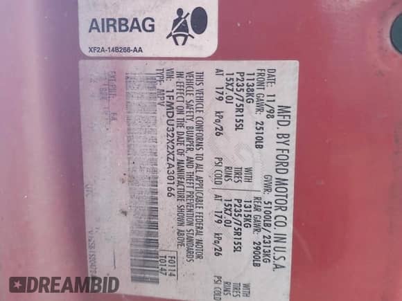 1999 Ford Explorer XL с VIN 1FMDU32X2XZA30166, выставлен на аукционе Copart как лот 77955094 с пробегом 212 805 миль миль и Списание • Salvage title. История ставок и продаж доступна на DreamBid. Изображение 12.