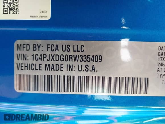 2024 Jeep Wrangler Sport S with VIN 1C4PJXDG0RW335409, listed as a IAAI auction lot 42732002 with 8,161 mi miles and . Bid and sale history available at DreamBid. Image 9.