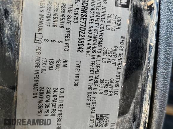 2013 Chevrolet Silverado 1500 LT z VIN 1GCRKSE77DZ208042, wystawiony jako Copart lot #81899435 z przebiegiem Nie podano mil oraz Szkoda całkowita • Salvage title. Historia ofert i sprzedaży dostępna na DreamBid. Obrazek 12.