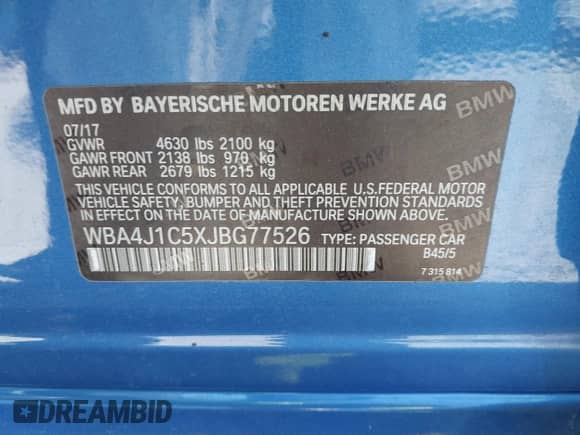 2018 BMW 4 Series 430i with VIN WBA4J1C5XJBG77526, listed as a IAAI auction lot 43251168 with 48,298 mi miles and . Bid and sale history available at DreamBid. Image 9.