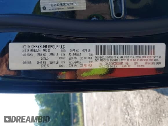 2012 Jeep Compass Latitude с VIN 1C4NJDEB0CD659097, выставлен на аукционе IAAI как лот 43009609 с пробегом 136 119 миль миль и . История ставок и продаж доступна на DreamBid. Изображение 9.