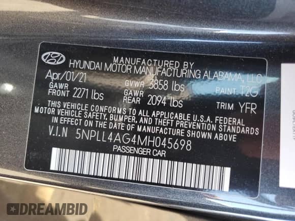 2021 Hyundai Elantra SE with VIN 5NPLL4AG4MH045698, listed as a Copart auction lot 70051995 with 57,883 mi miles and Salvage title. Bid and sale history available at DreamBid. Image 13.