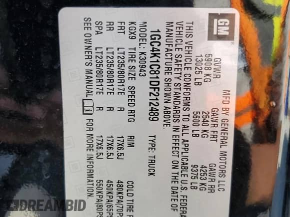 2013 Chevrolet Silverado 3500HD LTZ с VIN 1GC4K1C81DF212489, выставлен на аукционе Copart как лот 67302454 с пробегом 57 599 миль миль и Списание • Salvage title. История ставок и продаж доступна на DreamBid. Изображение 12.