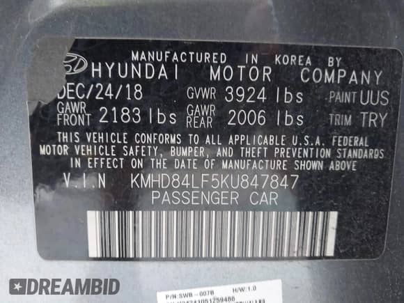 2019 Hyundai Elantra SEL z VIN KMHD84LF5KU847847, wystawiony jako IAAI lot #42572892 z przebiegiem 104 659 mil mil oraz . Historia ofert i sprzedaży dostępna na DreamBid. Obrazek 9.