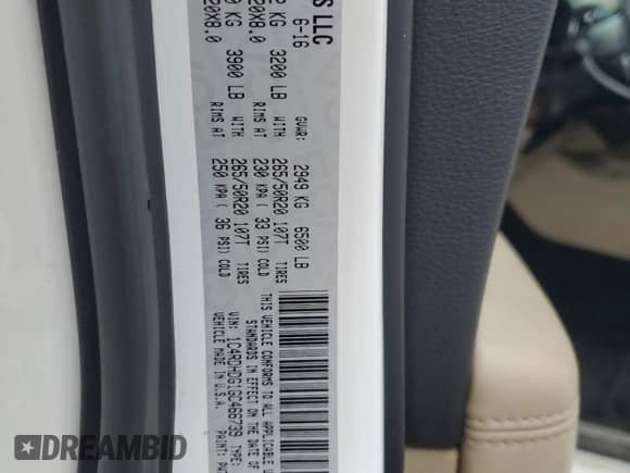 2016 Dodge Durango Limited with VIN 1C4RDHDG1GC466739, listed as a Copart auction lot 70169295 with 135,578 mi miles and Salvage title. Bid and sale history available at DreamBid. Image 13.