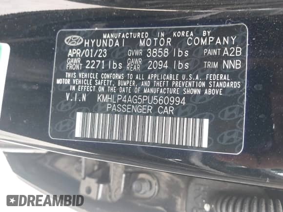 2023 Hyundai Elantra Limited with VIN KMHLP4AG5PU560994, listed as a IAAI auction lot 42941691 with 21,445 mi miles and . Bid and sale history available at DreamBid. Image 9.
