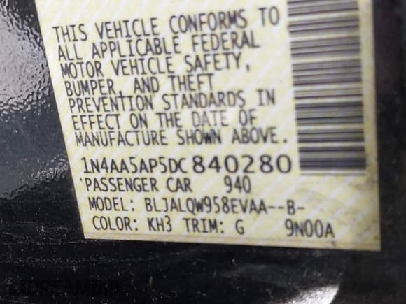 2013 Nissan Maxima S with VIN 1N4AA5AP5DC840280, listed as a IAAI auction lot 42820427 with 269,900 mi miles and . Bid and sale history available at DreamBid. Image 9.