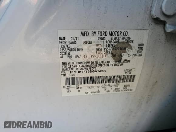 2011 Ford Explorer Limited with VIN 1FMHK7F89BGA14097, listed as a Copart auction lot 82606995 with 247,689 mi miles and Clean title. Bid and sale history available at DreamBid. Image 12.