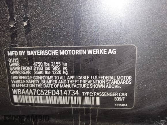 2015 BMW 4 Series 428i xDrive with VIN WBA4A7C52FD414734, listed as a IAAI auction lot 42377682 with 129,264 mi miles and . Bid and sale history available at DreamBid. Image 9.