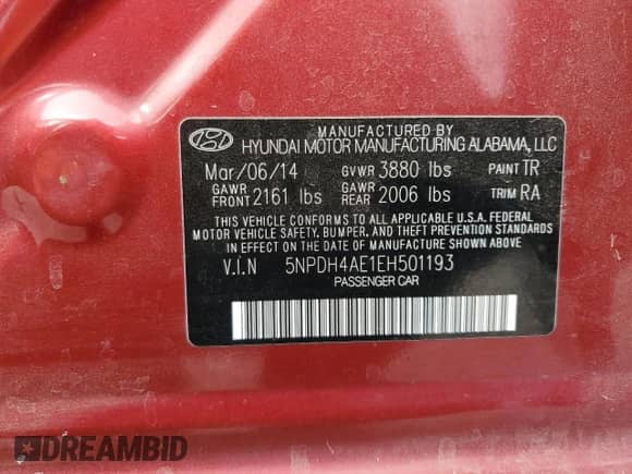 2014 Hyundai Elantra Limited с VIN 5NPDH4AE1EH501193, выставлен на аукционе Copart как лот 81338435 с пробегом 180 593 миль миль и Списание • Salvage title. История ставок и продаж доступна на DreamBid. Изображение 12.